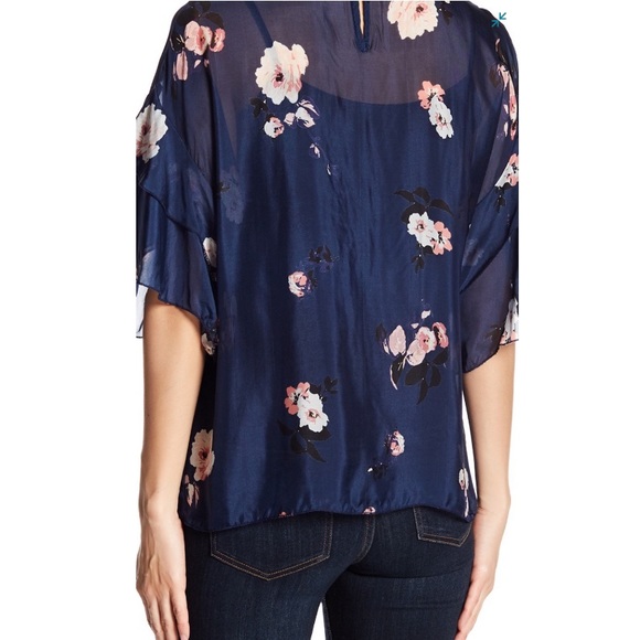 Lola Blue Silk Floral Ruffle Sleeve Tiered Blouse - Picture 2 of 8